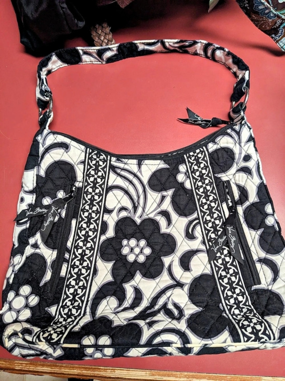 Vera Bradley Floral Quilted Shoulder Bag in Black & White